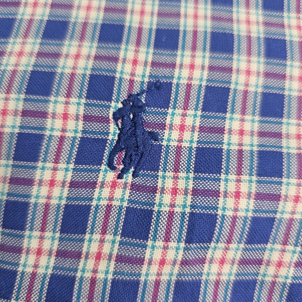 Ralph Lauren Blue‎ & Pink Plaid Button Down Pony Logo 100% Cotton Large